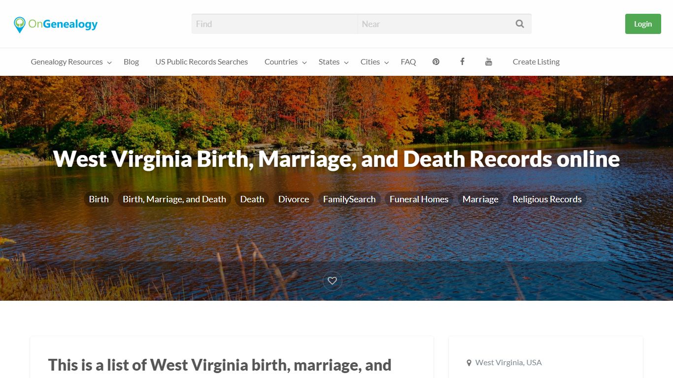 West Virginia Birth, Marriage, and Death Records online