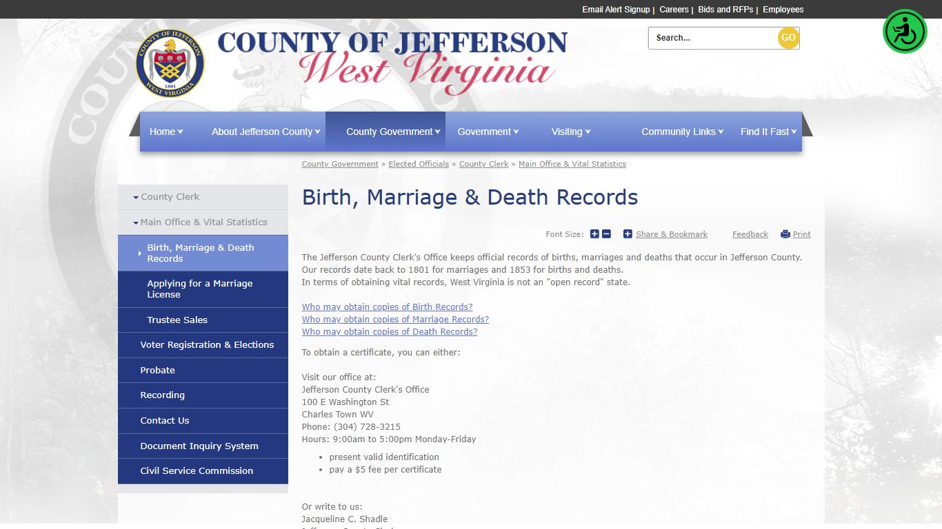 Birth, Marriage & Death Records | Jefferson County Commission, WV